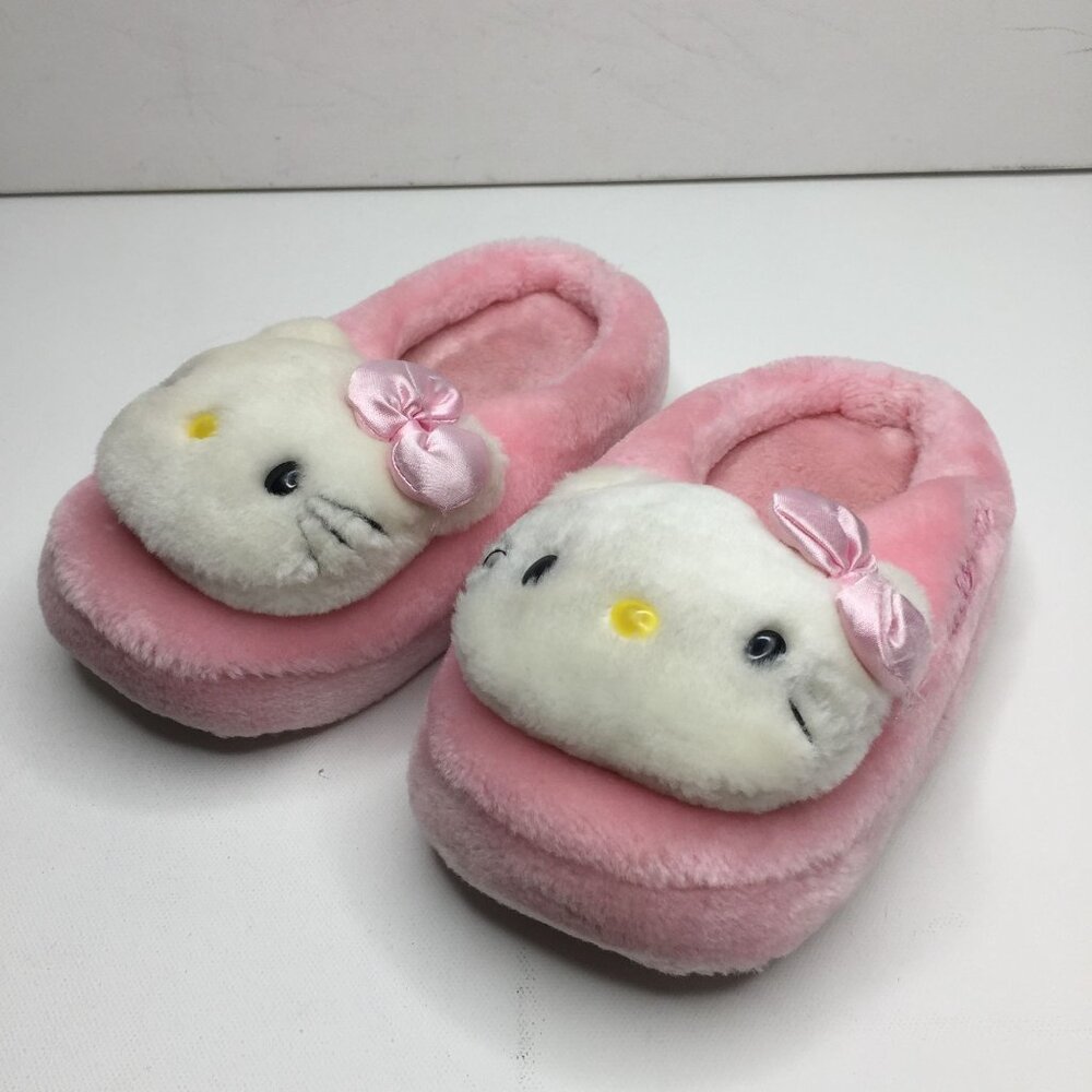 Vintage Sanrio Girls Hello Kitty Pink White Fuzzy Padded Slippers Size 13 Small